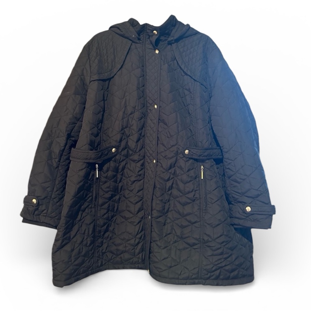 Avenue Black Quilted Hooded Jacket - Picture 1 of 10
